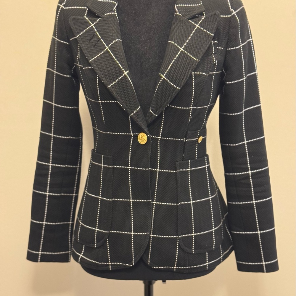 Smythe Black Windowpane Blazer with Gold Buttons